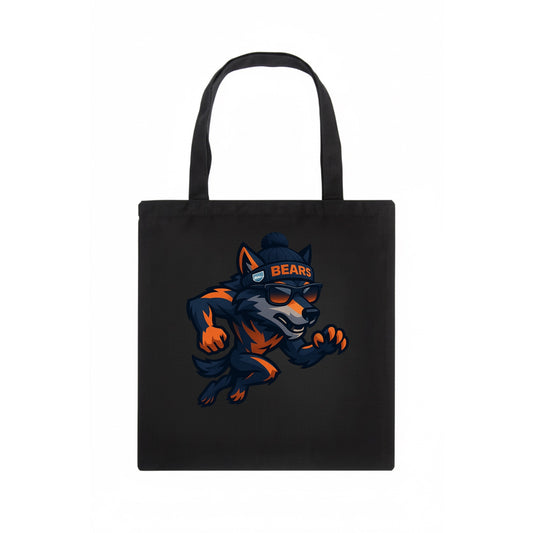 Chicago Wolf wearing Bears beanie with Lake Michigan patch and wayfarer sunglasses - Tote Bag - dark