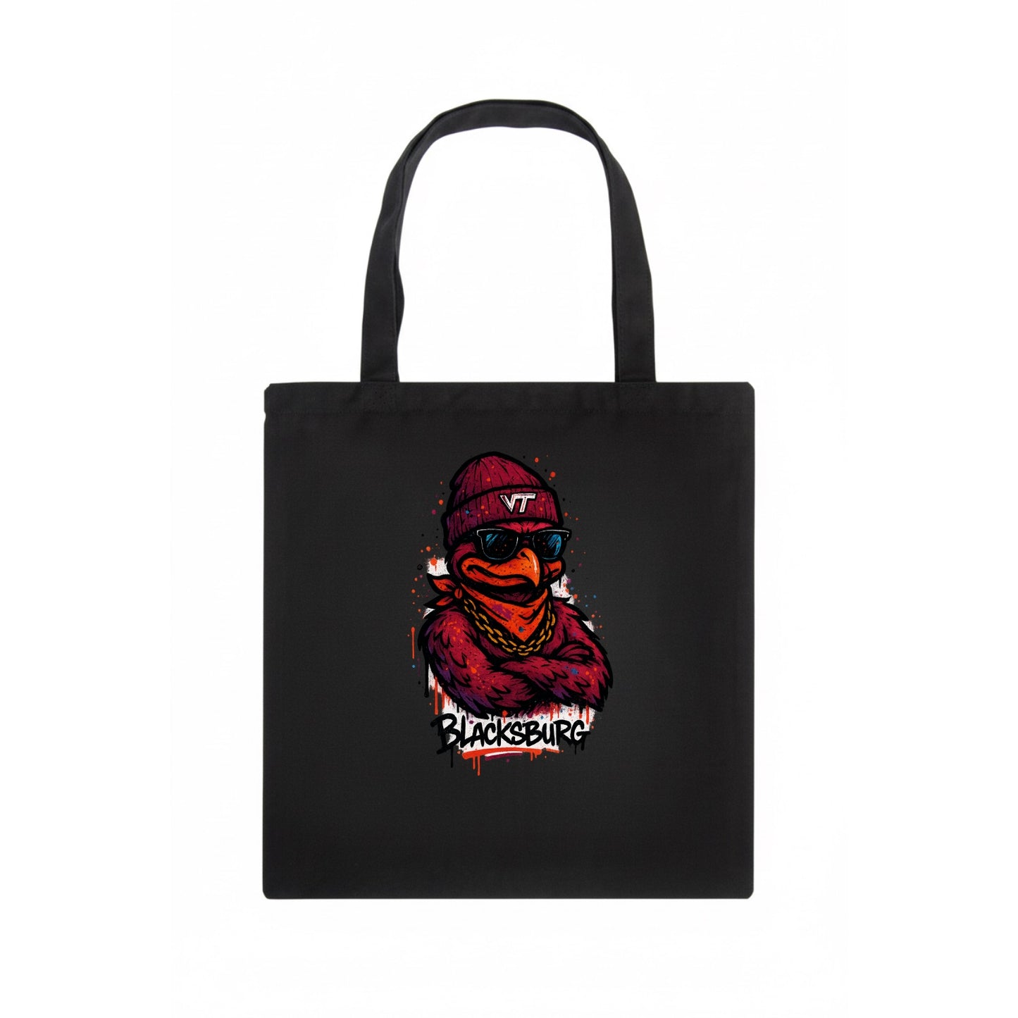 Blacksburg HokieBird wearing Virginia Tech beanie with VT patch - Tote Bag - dark