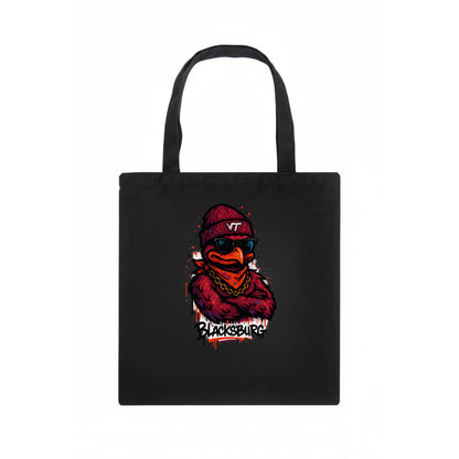 Blacksburg HokieBird wearing Virginia Tech beanie with VT patch - Tote Bag - dark