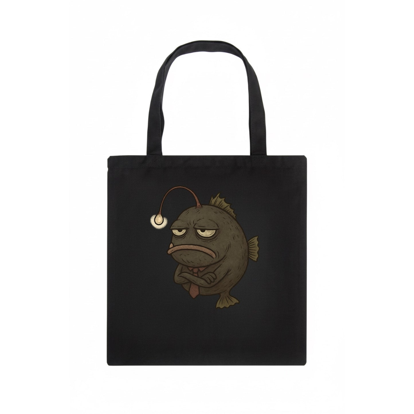 THE ANGLERFISH LURES DISAPPOINTMENT | Dark gray anglerfish with dim light - Tote Bag - dark