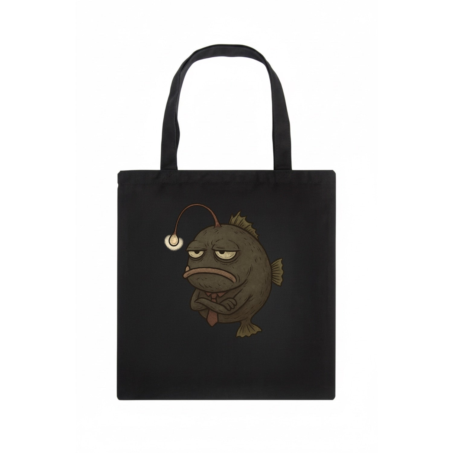 THE ANGLERFISH LURES DISAPPOINTMENT | Dark gray anglerfish with dim light - Tote Bag - dark