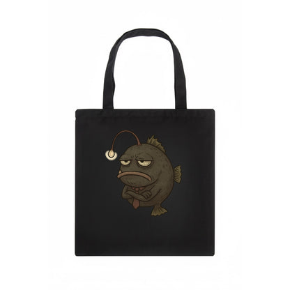 THE ANGLERFISH LURES DISAPPOINTMENT | Dark gray anglerfish with dim light - Tote Bag - dark