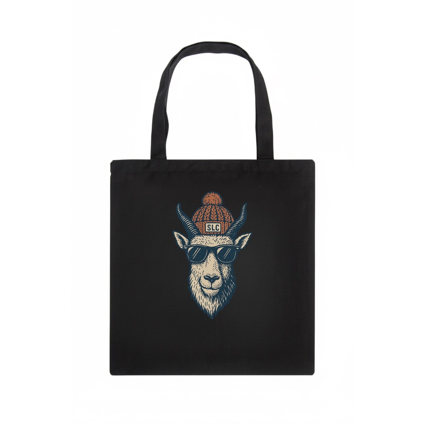 Salt Lake City Mountain Goat wearing SLC beanie with pom pom and wayfarer sunglasses - Tote Bag - dark