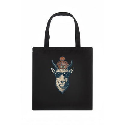 Salt Lake City Mountain Goat wearing SLC beanie with pom pom and wayfarer sunglasses - Tote Bag - dark