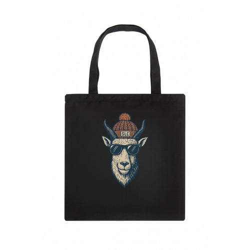 Salt Lake City Mountain Goat wearing SLC beanie with pom pom and wayfarer sunglasses - Tote Bag