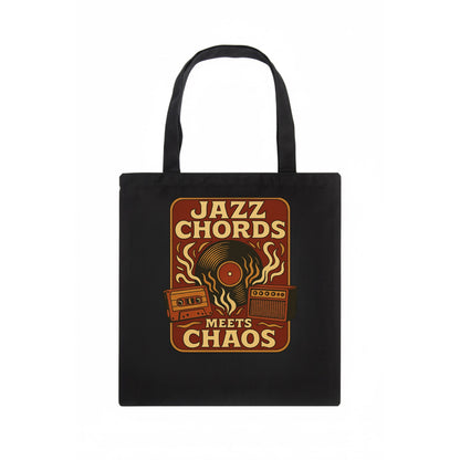 Jazz chords with hyperpop energy - "Jazz Meets Chaos" - unexpected fusion - Tote Bag - dark
