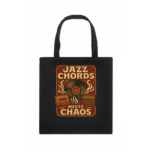 Jazz chords with hyperpop energy - "Jazz Meets Chaos" - unexpected fusion - Tote Bag - dark
