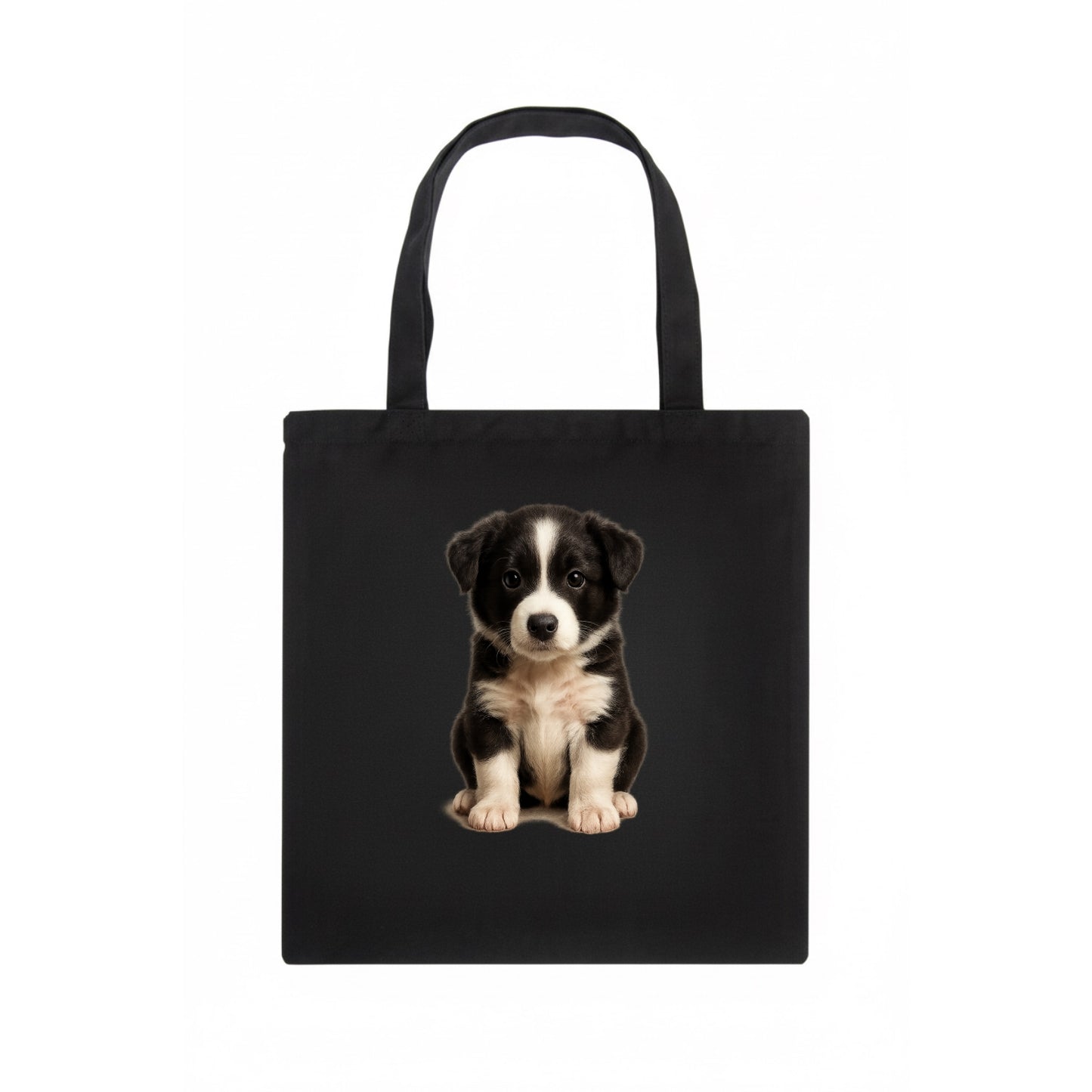 Baby Border Collie Puppy - black and white, intense smart eyes, athletic build, - Tote Bag - dark