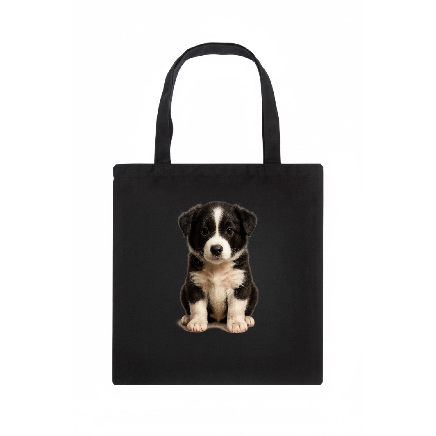 Baby Border Collie Puppy - black and white, intense smart eyes, athletic build, - Tote Bag - dark