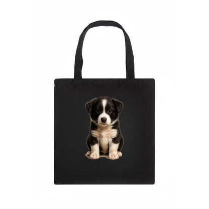 Baby Border Collie Puppy - black and white, intense smart eyes, athletic build, - Tote Bag - dark