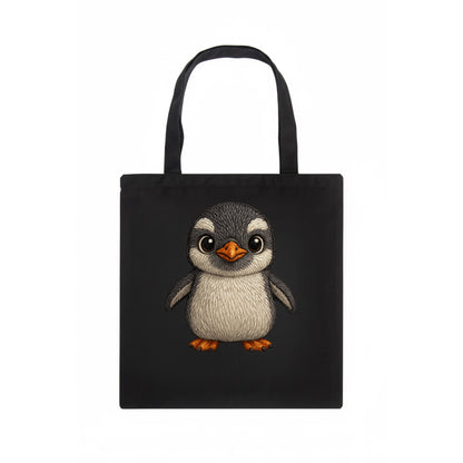 Baby Gentoo Penguin - orange beak, white cap, bright eyes, front-facing, energetic - Tote Bag - dark