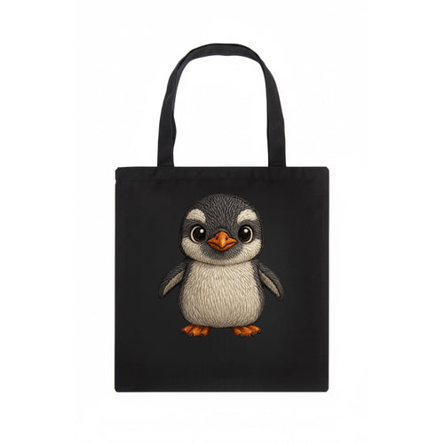Baby Gentoo Penguin - orange beak, white cap, bright eyes, front-facing, energetic - Tote Bag