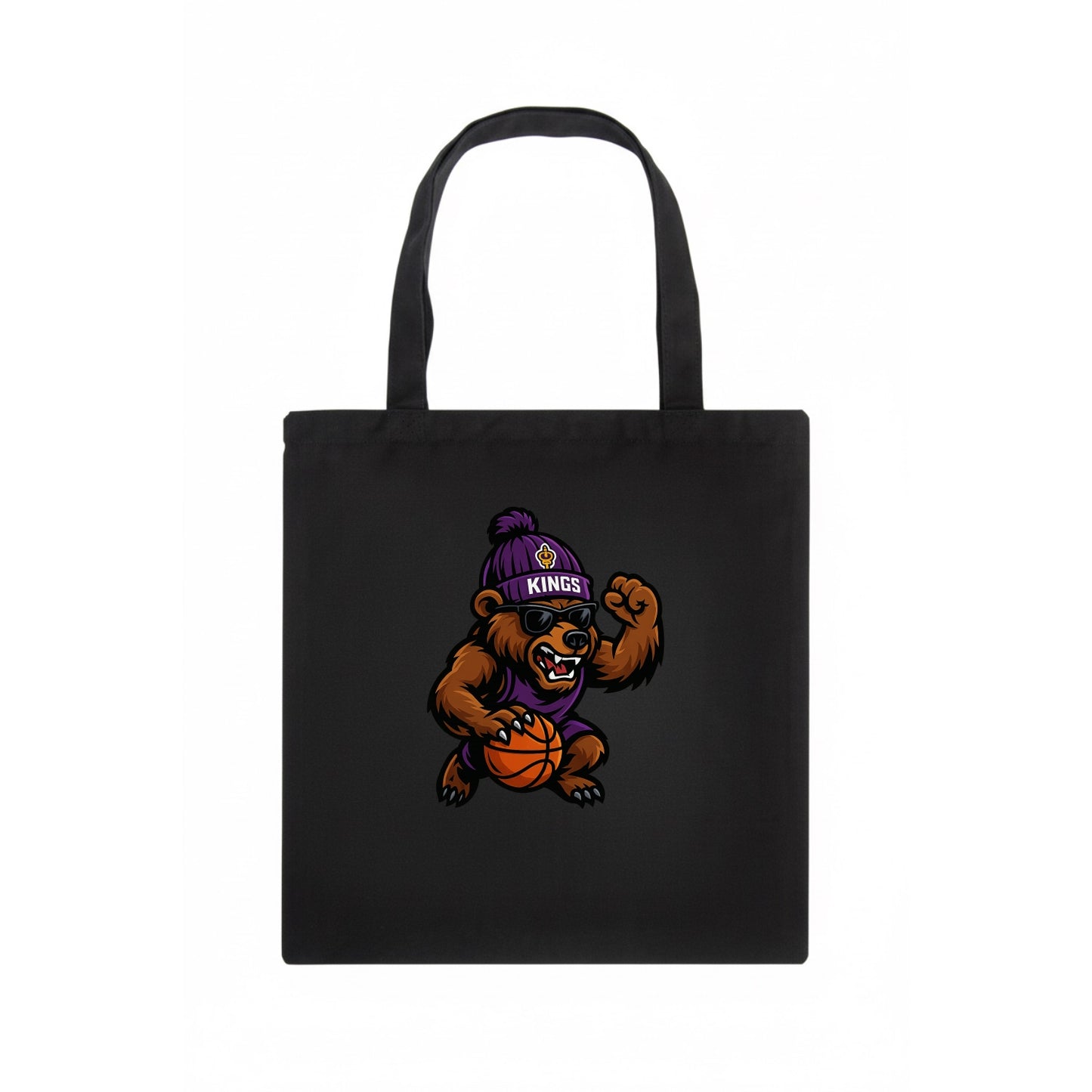 California Grizzly wearing Kings beanie with royal scepter patch and wayfarer sunglasses - Tote Bag - dark