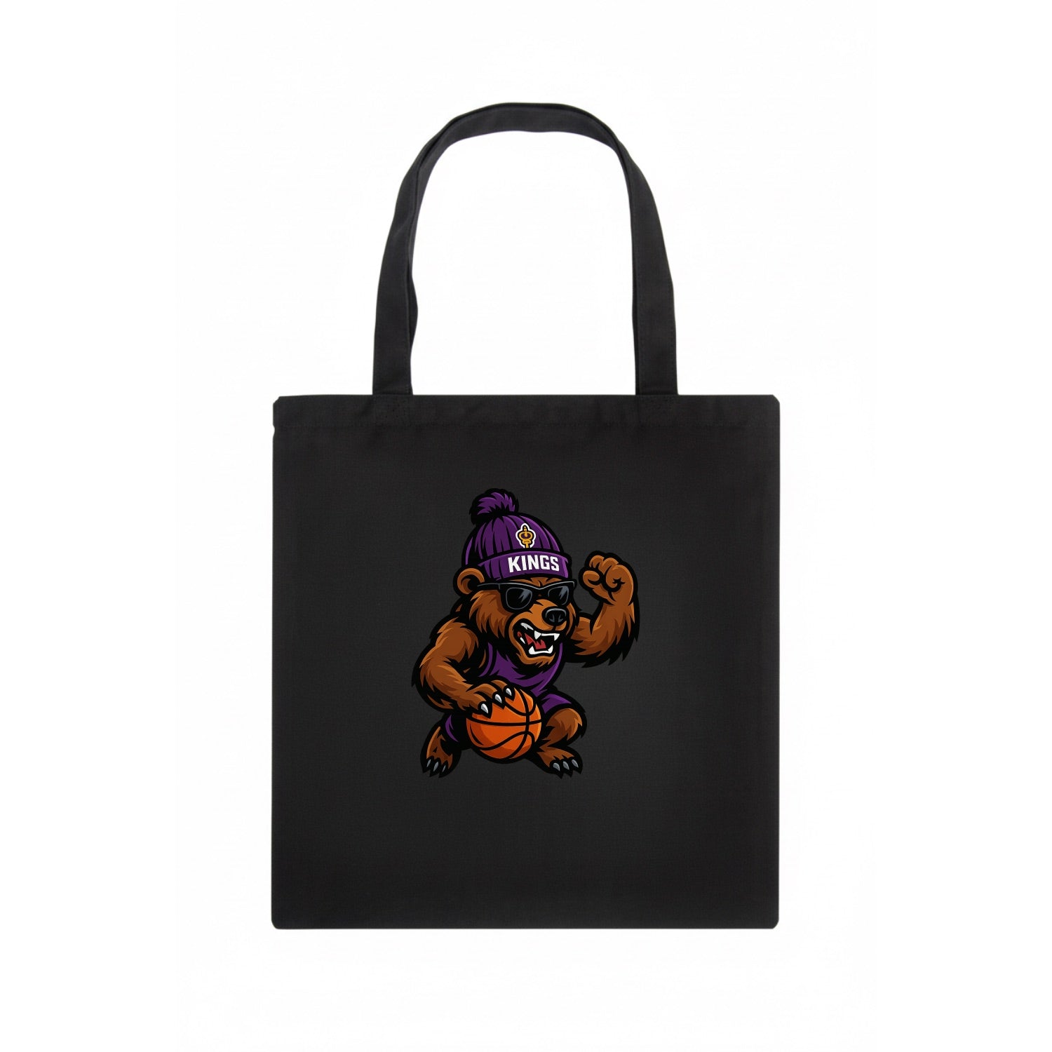 California Grizzly wearing Kings beanie with royal scepter patch and wayfarer sunglasses - Tote Bag - dark