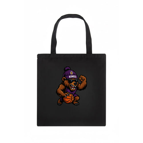 California Grizzly wearing Kings beanie with royal scepter patch and wayfarer sunglasses - Tote Bag
