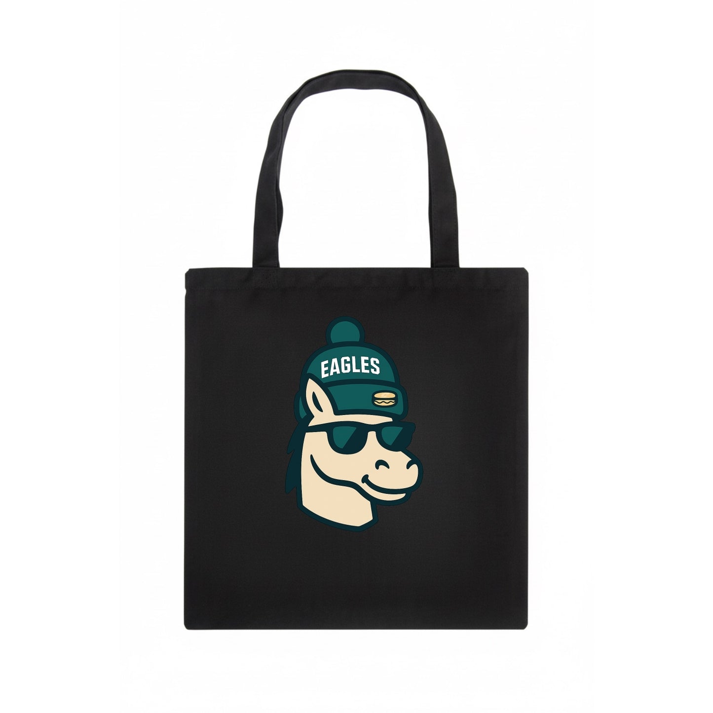 Philadelphia Horse wearing Eagles beanie with cheesesteak patch and wayfarer sunglasses - Tote Bag - dark