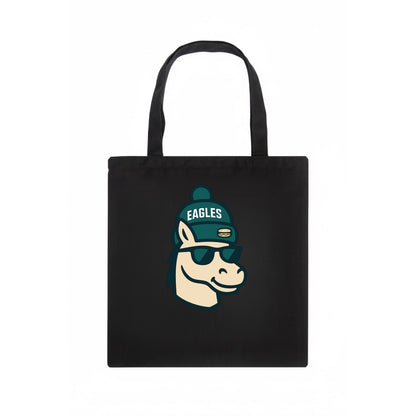 Philadelphia Horse wearing Eagles beanie with cheesesteak patch and wayfarer sunglasses - Tote Bag - dark