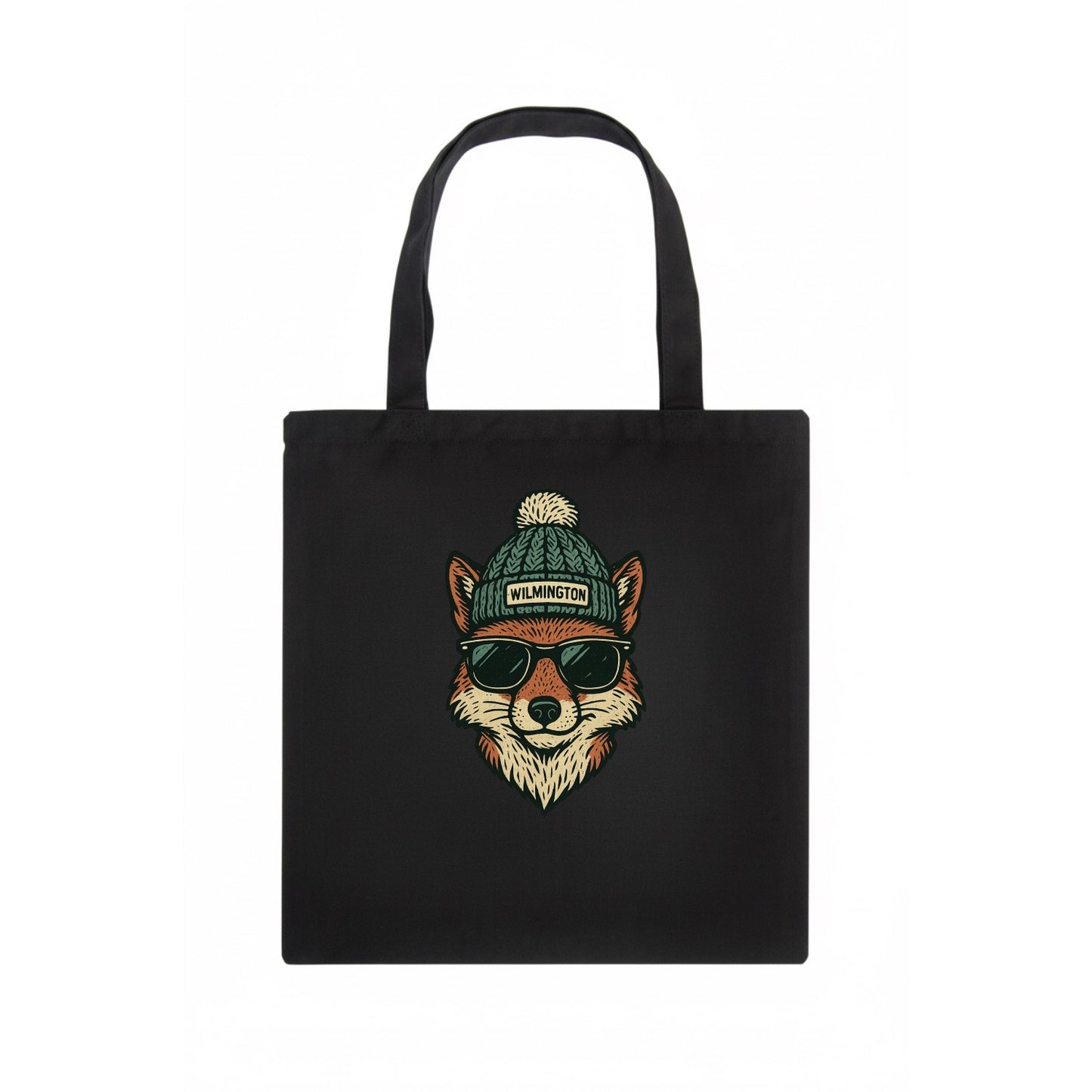 Delaware Gray Fox wearing Wilmington beanie with pom pom and wayfarer sunglasses - Tote Bag - dark