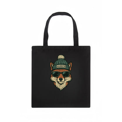 Delaware Gray Fox wearing Wilmington beanie with pom pom and wayfarer sunglasses - Tote Bag - dark