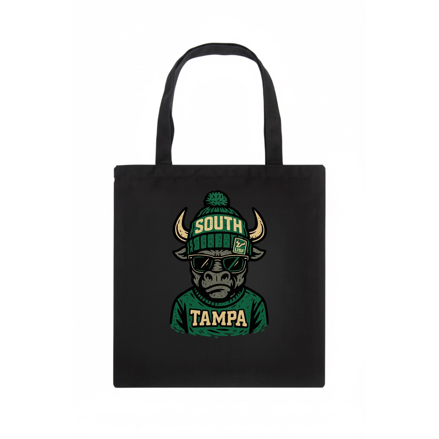 Tampa Bull wearing South Florida beanie with USF patch - Tote Bag - dark