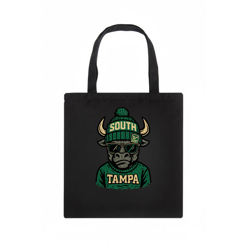 Tampa Bull wearing South Florida beanie with USF patch - Tote Bag