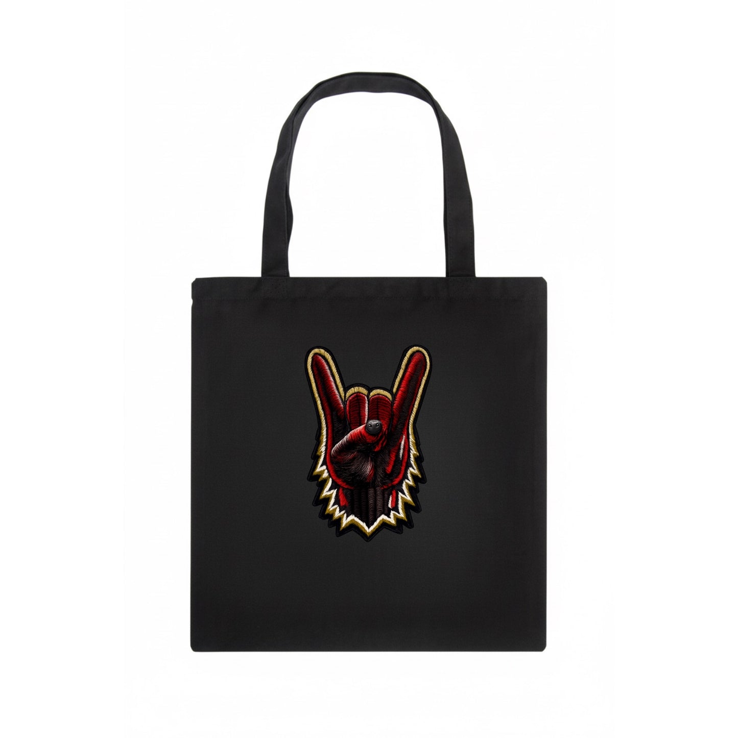 ROCK HAND HORNS - devil horns hand gesture in black and red , metal music - Tote Bag - dark