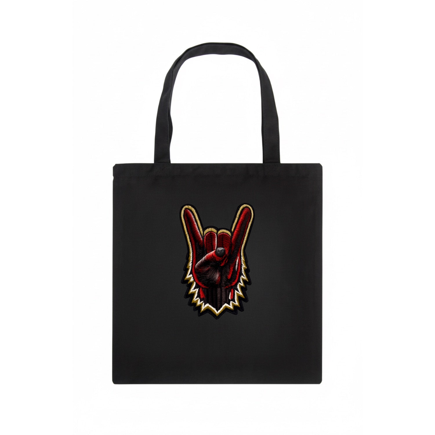 ROCK HAND HORNS - devil horns hand gesture in black and red , metal music - Tote Bag - dark