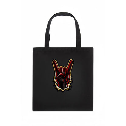 ROCK HAND HORNS - devil horns hand gesture in black and red , metal music - Tote Bag - dark