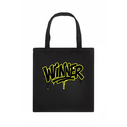 Bold typography design - "WINNER" - victorious mindset, champion - Tote Bag - dark