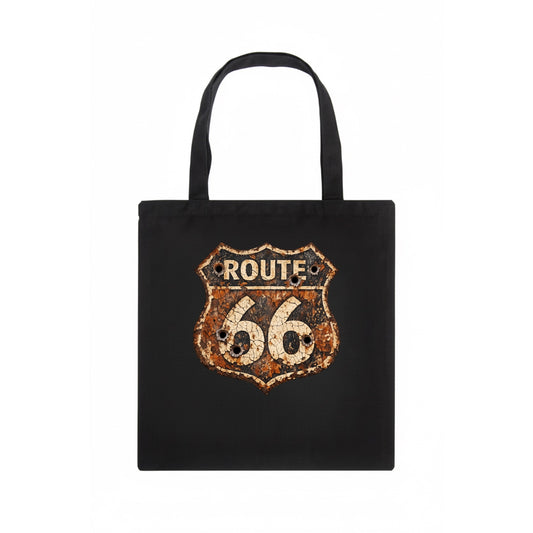 WEATHERED MARKER | Rust-aged Route 66 sign | Desert sun-bleached | Bullet holes - Tote Bag - dark