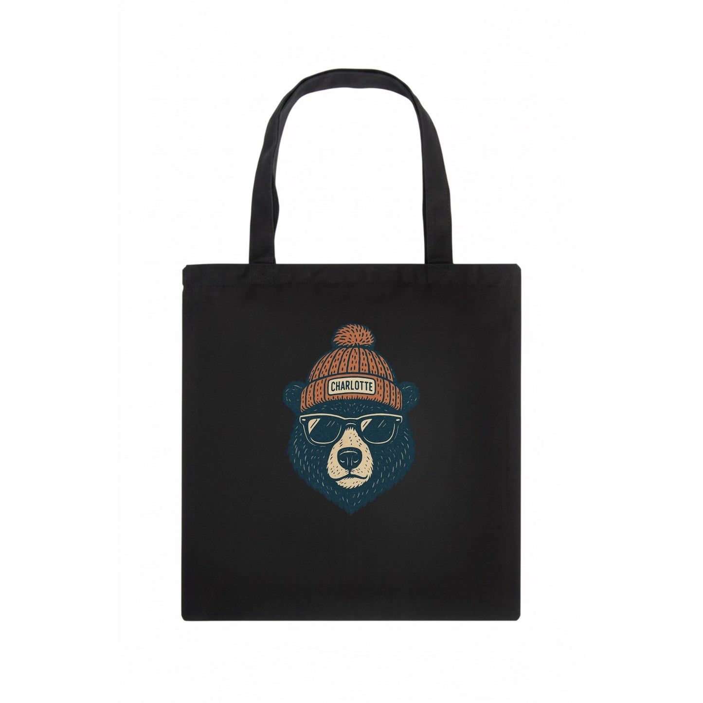 North Carolina Black Bear wearing Charlotte beanie with pom pom and wayfarer sunglasses - Tote Bag - dark