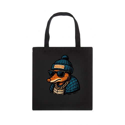 Houston Armadillo wearing Houston beanie with pom pom and wayfarer sunglasses - Tote Bag