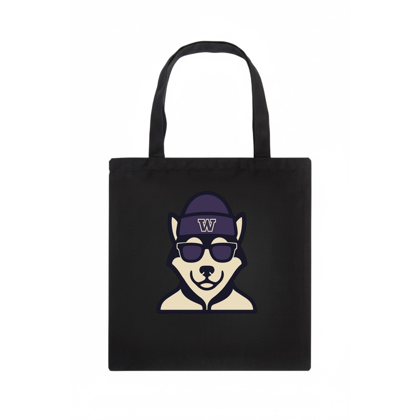 Seattle Husky wearing Washington beanie with W patch - Tote Bag - dark