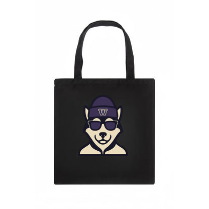 Seattle Husky wearing Washington beanie with W patch - Tote Bag - dark