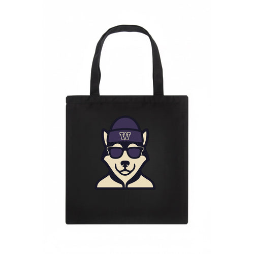 Seattle Husky wearing Washington beanie with W patch - Tote Bag