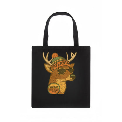 Georgia White-tailed Deer wearing Atlanta beanie with pom pom and wayfarer sunglasses - Tote Bag - dark