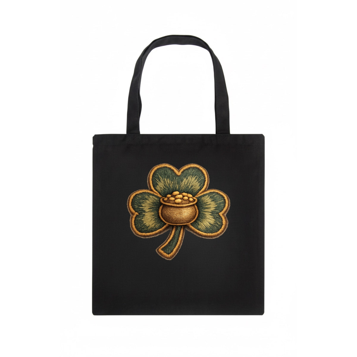 ST PATRICKS CLOVER - lucky clover with gold in green and gold , Irish luck - Tote Bag - dark