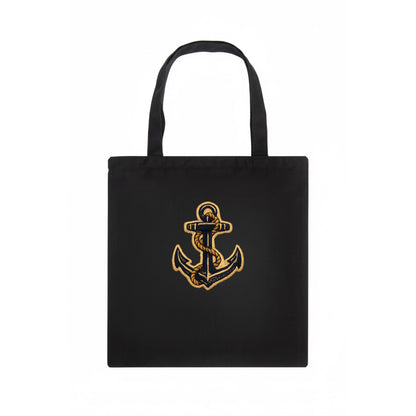 ANCHOR ROPE - classic anchor with rope in navy and gold , sailor - Tote Bag - dark