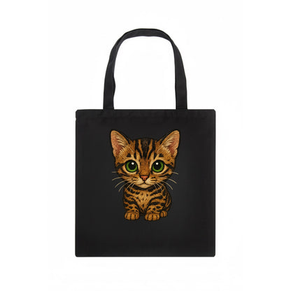 Baby Bengal Kitten - spotted/marbled wild coat, green eyes, athletic build, - Tote Bag - dark