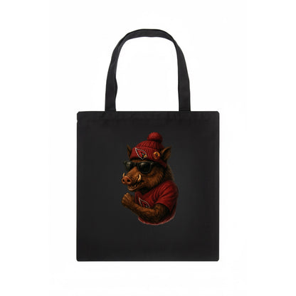 Arizona Javelina wearing Cardinals beanie with desert patch and wayfarer sunglasses - Tote Bag - dark