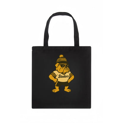 Pittsburgh Bulldog wearing Steelers black and gold beanie with pom pom and wayfarer - Tote Bag - dark