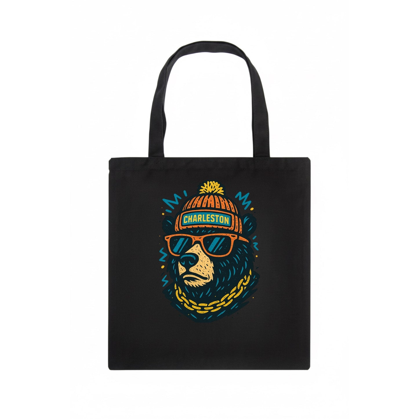 West Virginia Black Bear wearing Charleston beanie with pom pom and wayfarer sunglasses - Tote Bag - dark
