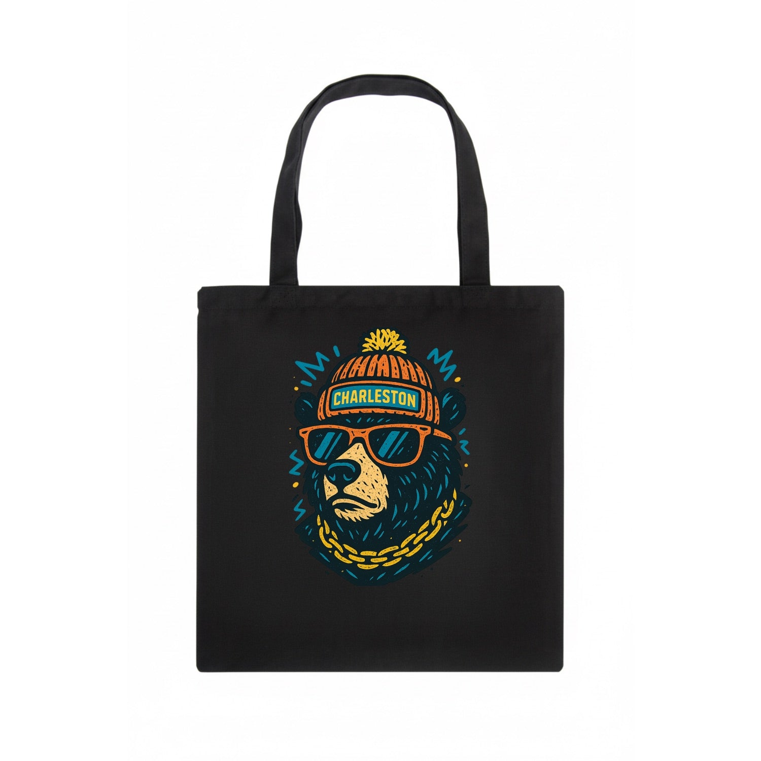 West Virginia Black Bear wearing Charleston beanie with pom pom and wayfarer sunglasses - Tote Bag - dark