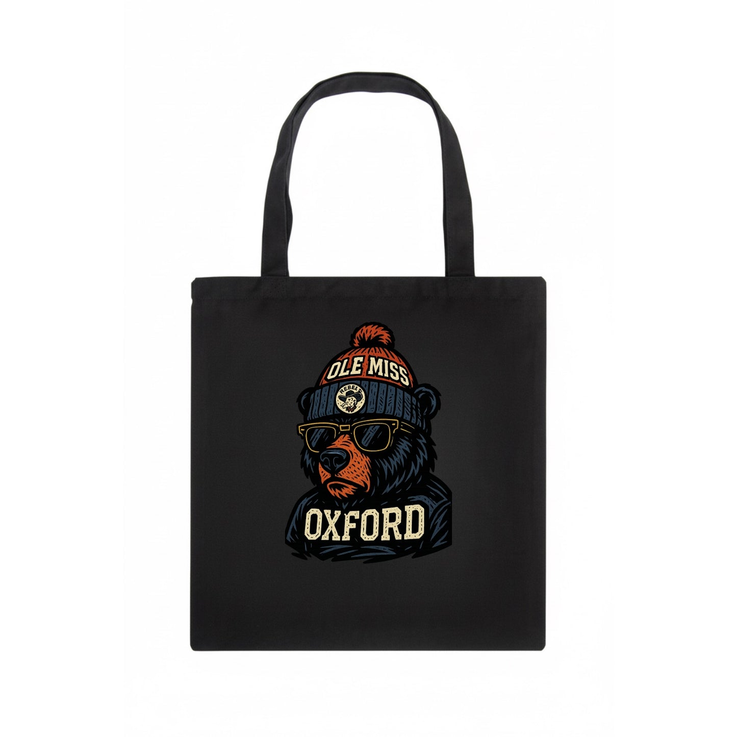 Oxford Black Bear wearing Ole Miss beanie with rebel patch - Tote Bag - dark