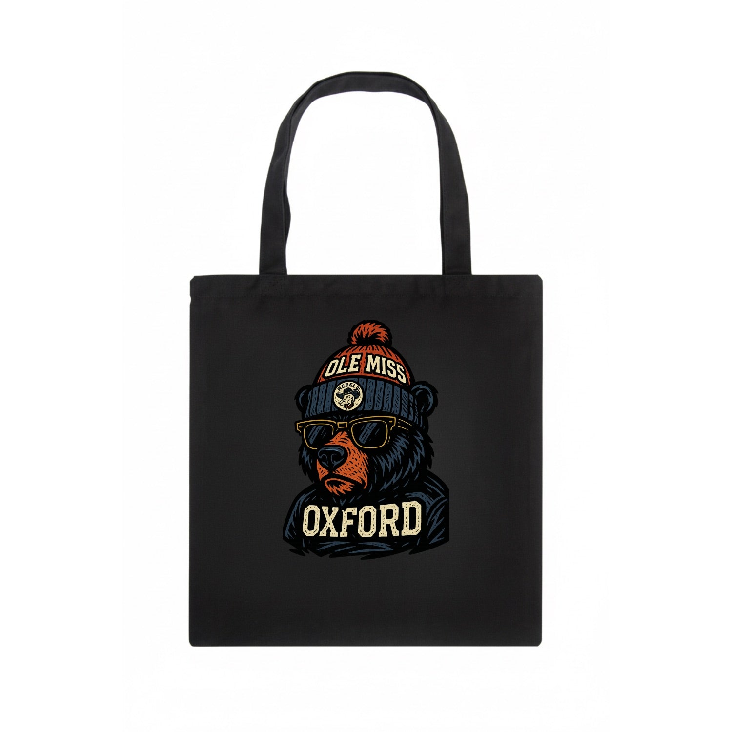 Oxford Black Bear wearing Ole Miss beanie with rebel patch - Tote Bag - dark