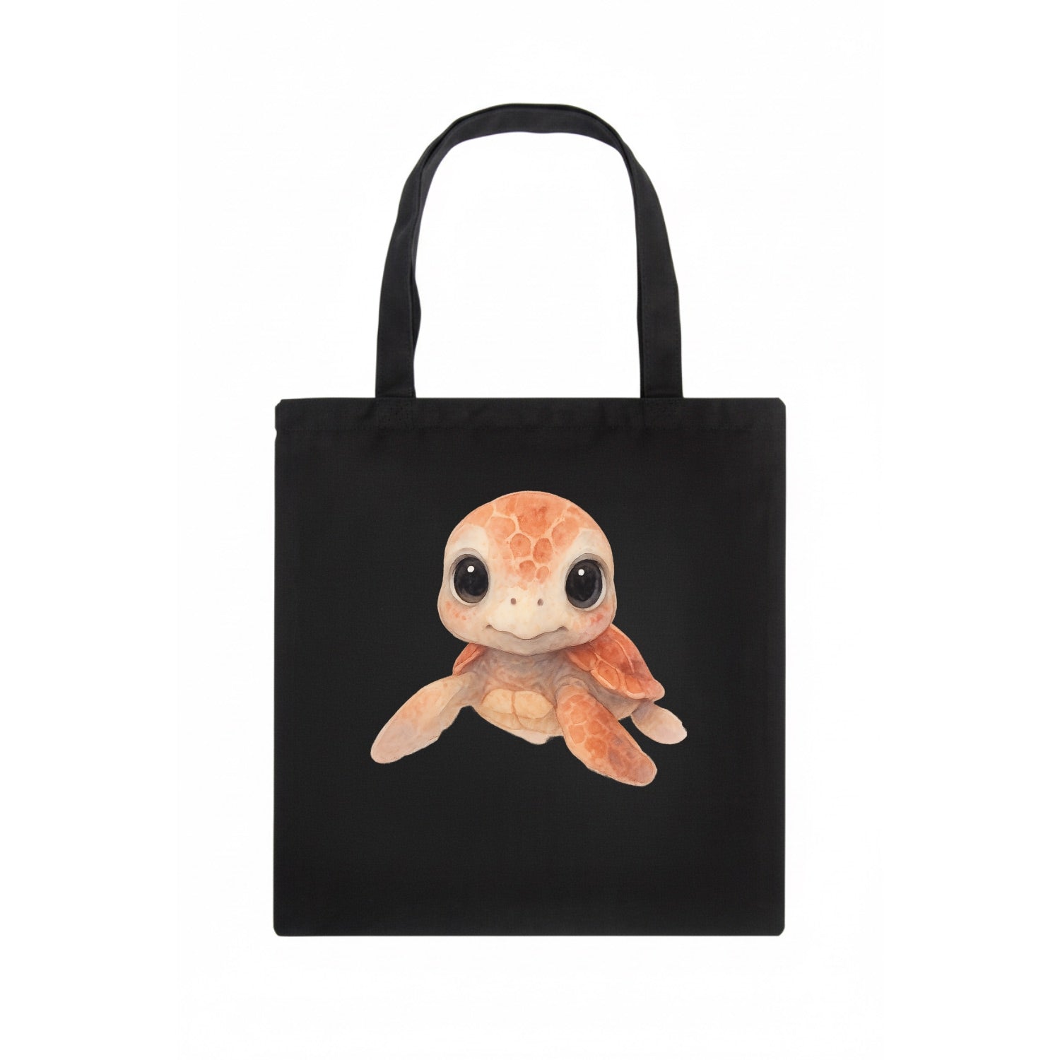 Baby Loggerhead Turtle - reddish-brown shell, big round dark eyes, chunky head, - Tote Bag - dark