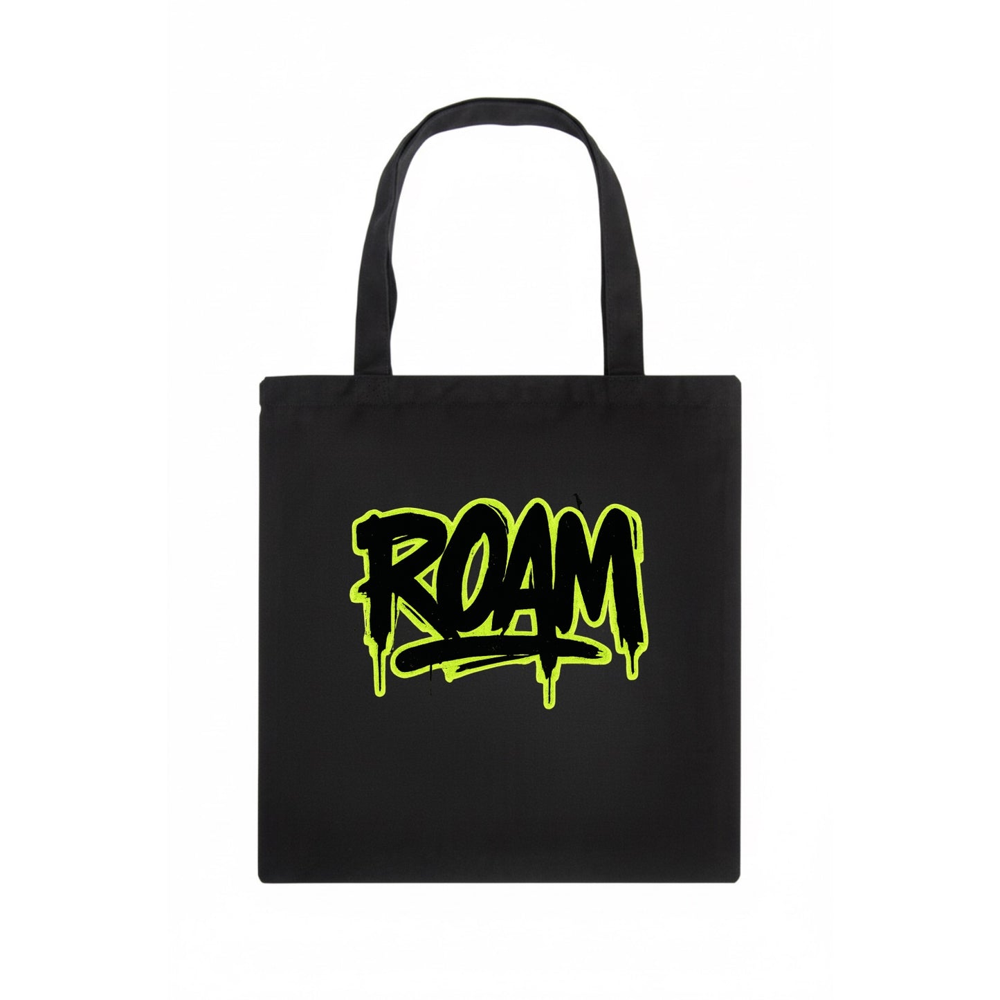 Bold typography design - "ROAM" - wander freely, no destination needed - Tote Bag - dark