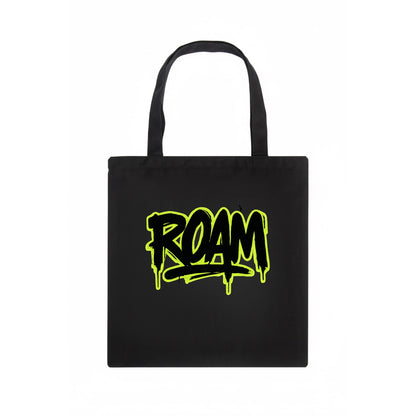 Bold typography design - "ROAM" - wander freely, no destination needed - Tote Bag - dark