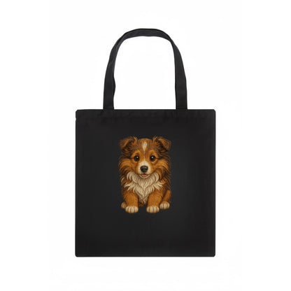 Baby Shetland Sheepdog Puppy - mini collie look, flowing mane, intelligent eyes, - Tote Bag - dark