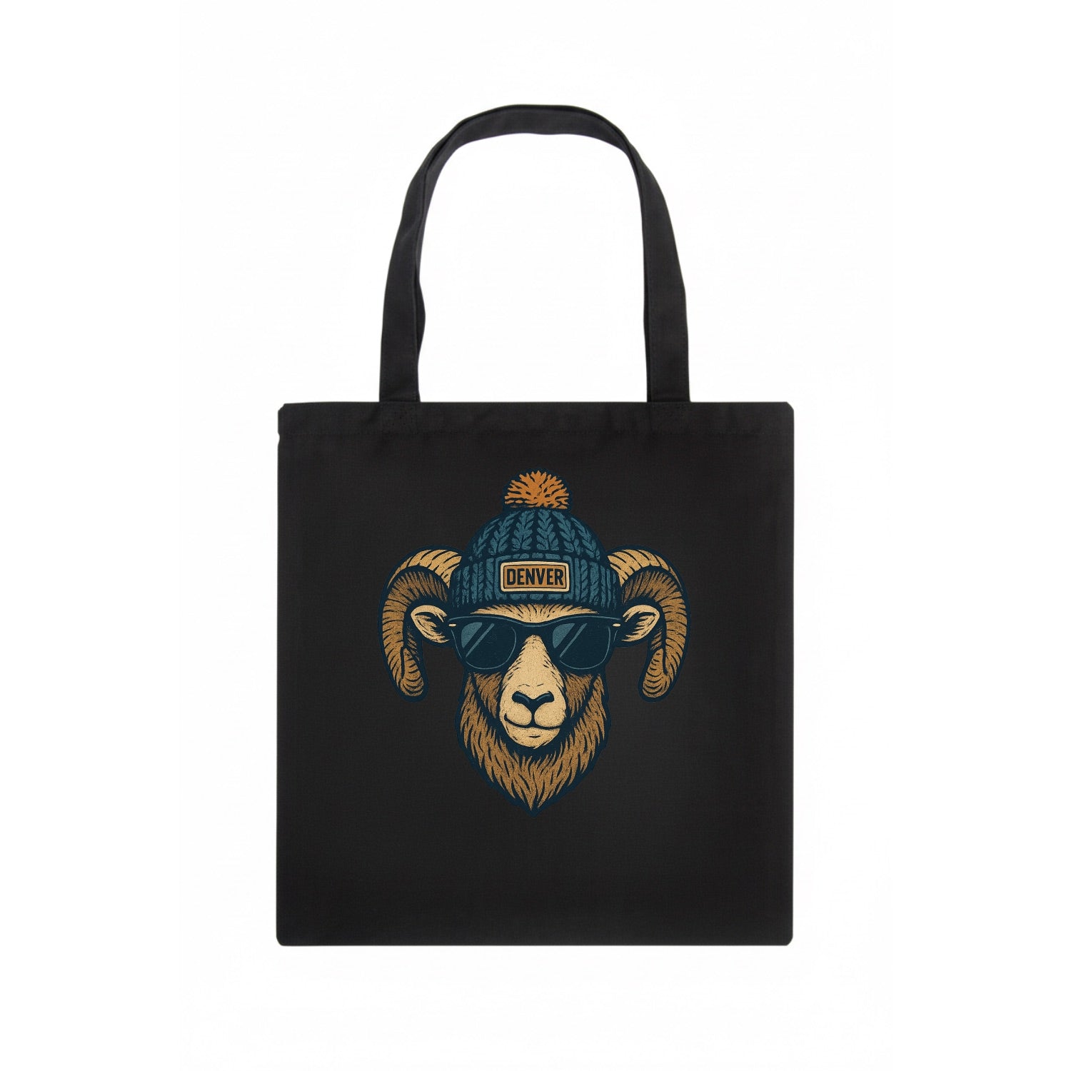 Colorado Rocky Mountain Bighorn Sheep wearing Denver beanie with pom pom and wayfarer - Tote Bag - dark